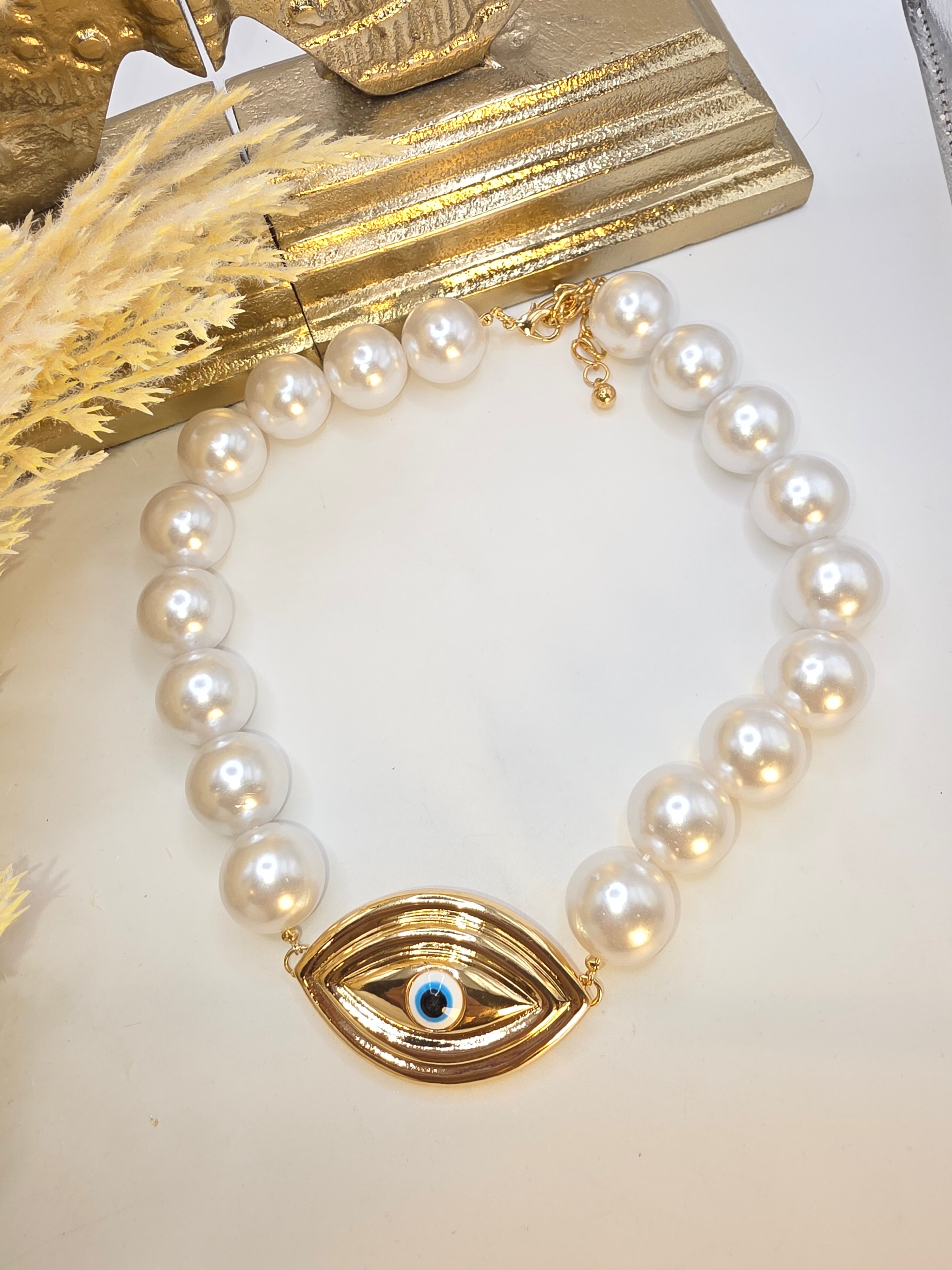 Gargantilla de Balines de Perla Sizey Ojo Turco 18inch