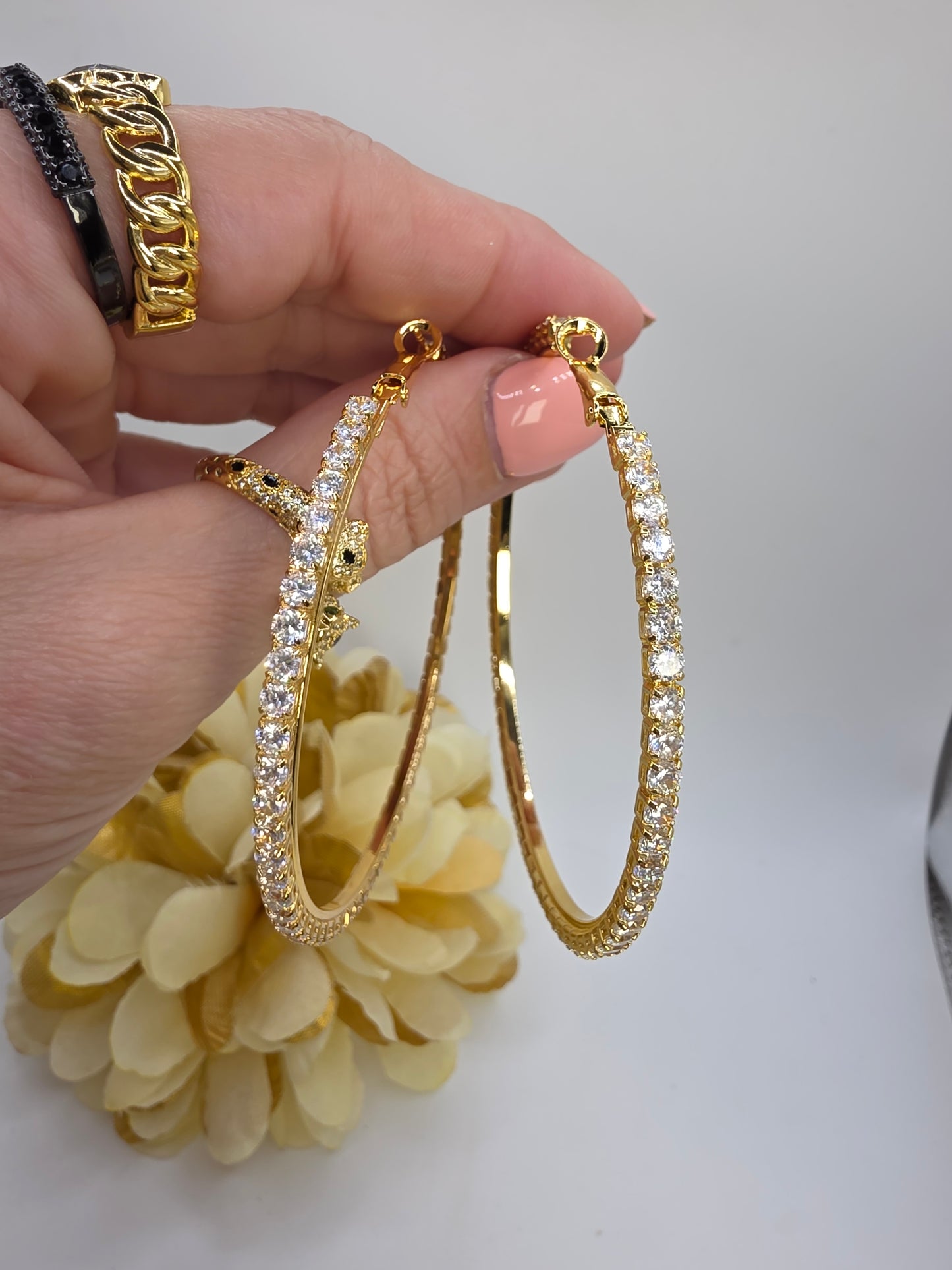 Argollas de 75mm en Vidrio Real Karol G Gold / Silver