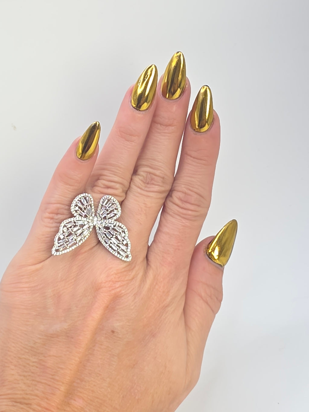Adjustable Silver Butterfly Ring with Glass