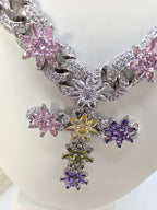 Women's Choker, Real 5A Glass with Showy Colorful Cross