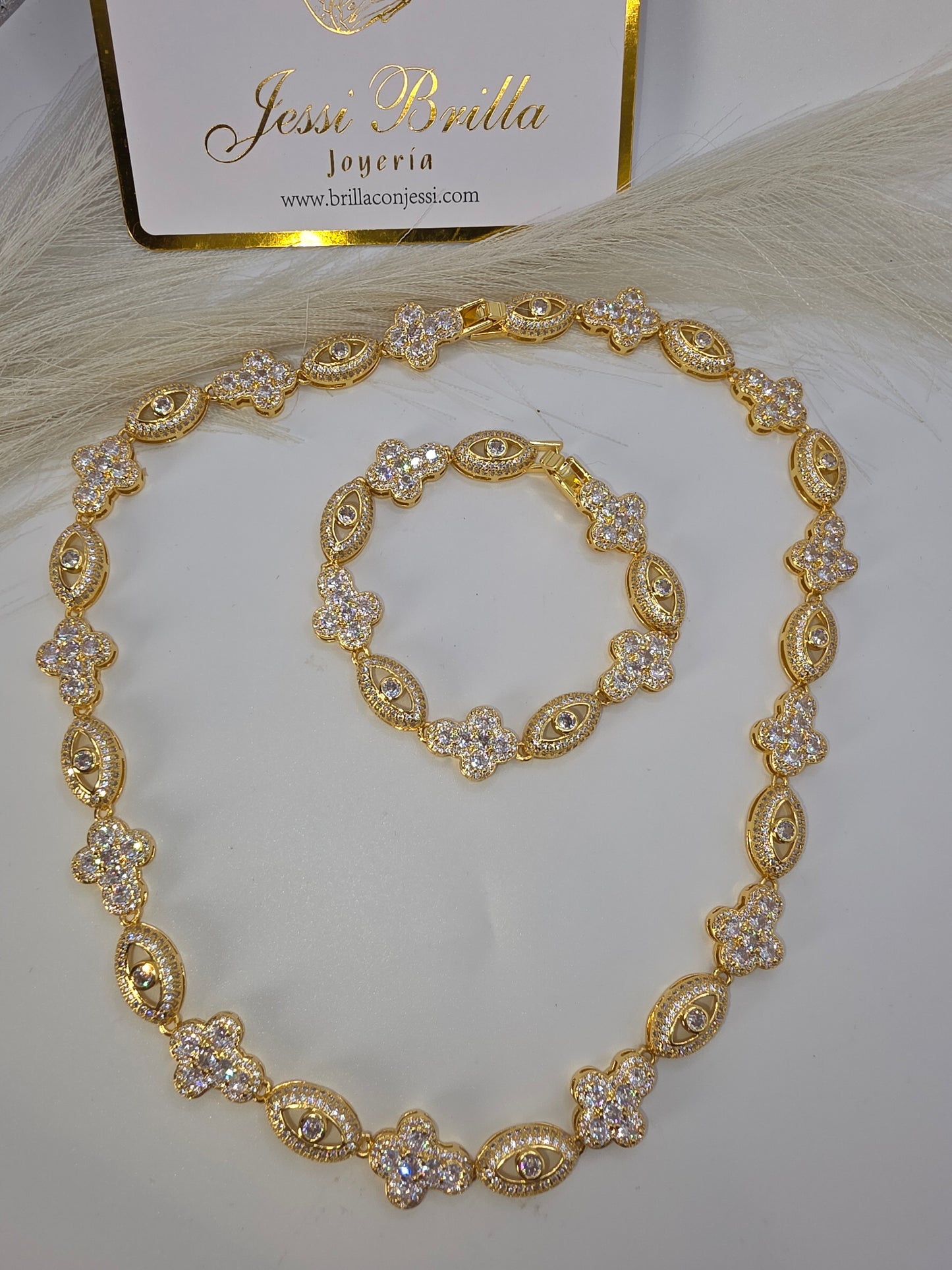 Set de Ojo y Cruz en Vidrio Real 5A Size 18inch/7inch