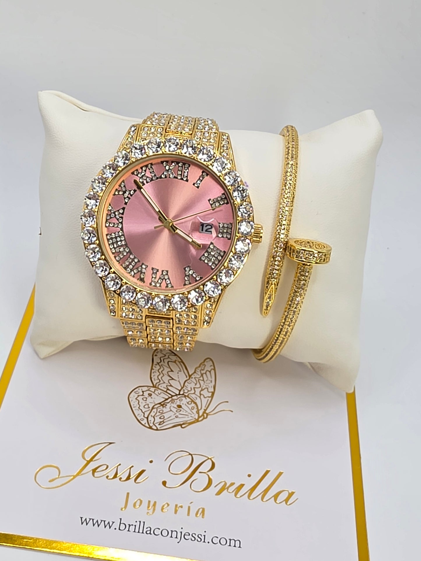 Reloj adiamantado en Vidrio real 14k y acero