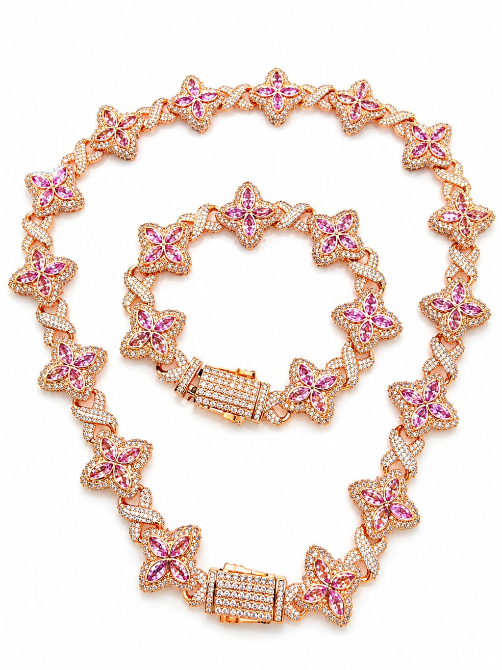 Set de Flor de Lv en Vidrio Real Oro Rosa