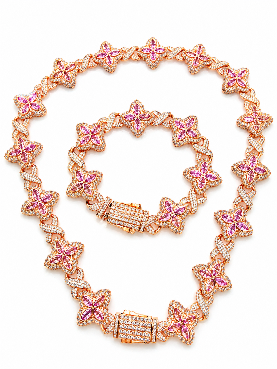 Set de Flor de Lv en Vidrio Real Oro Rosa