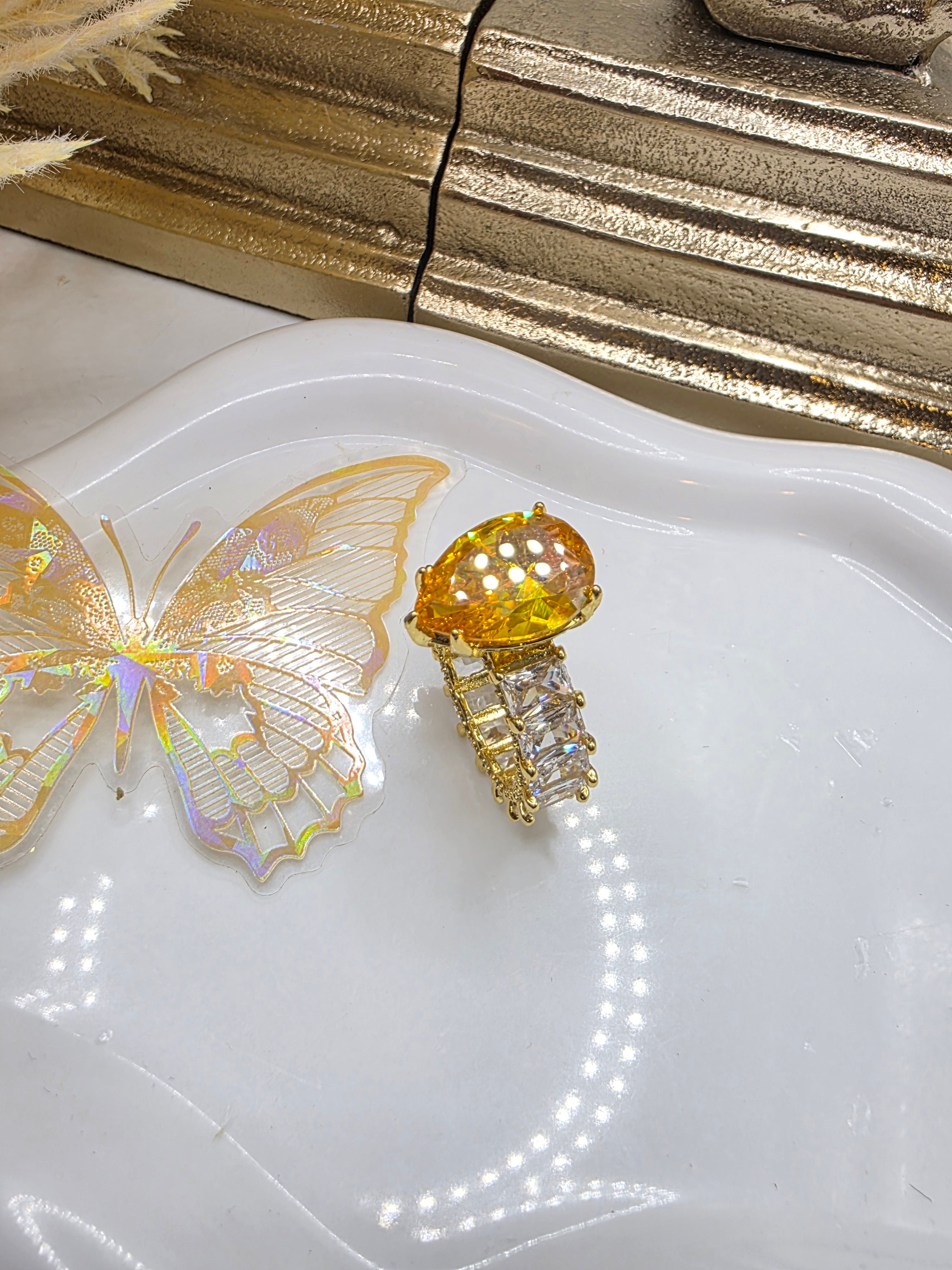 Anillo Princesa Amarillo Vidrio Real