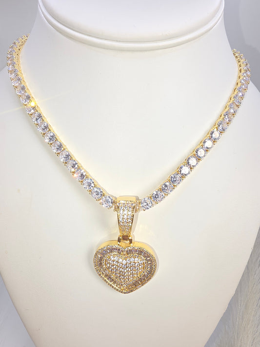 Ice Tennis Shoes, Crushed Glass, 16 inch, with Heart / 14k Gold Plated