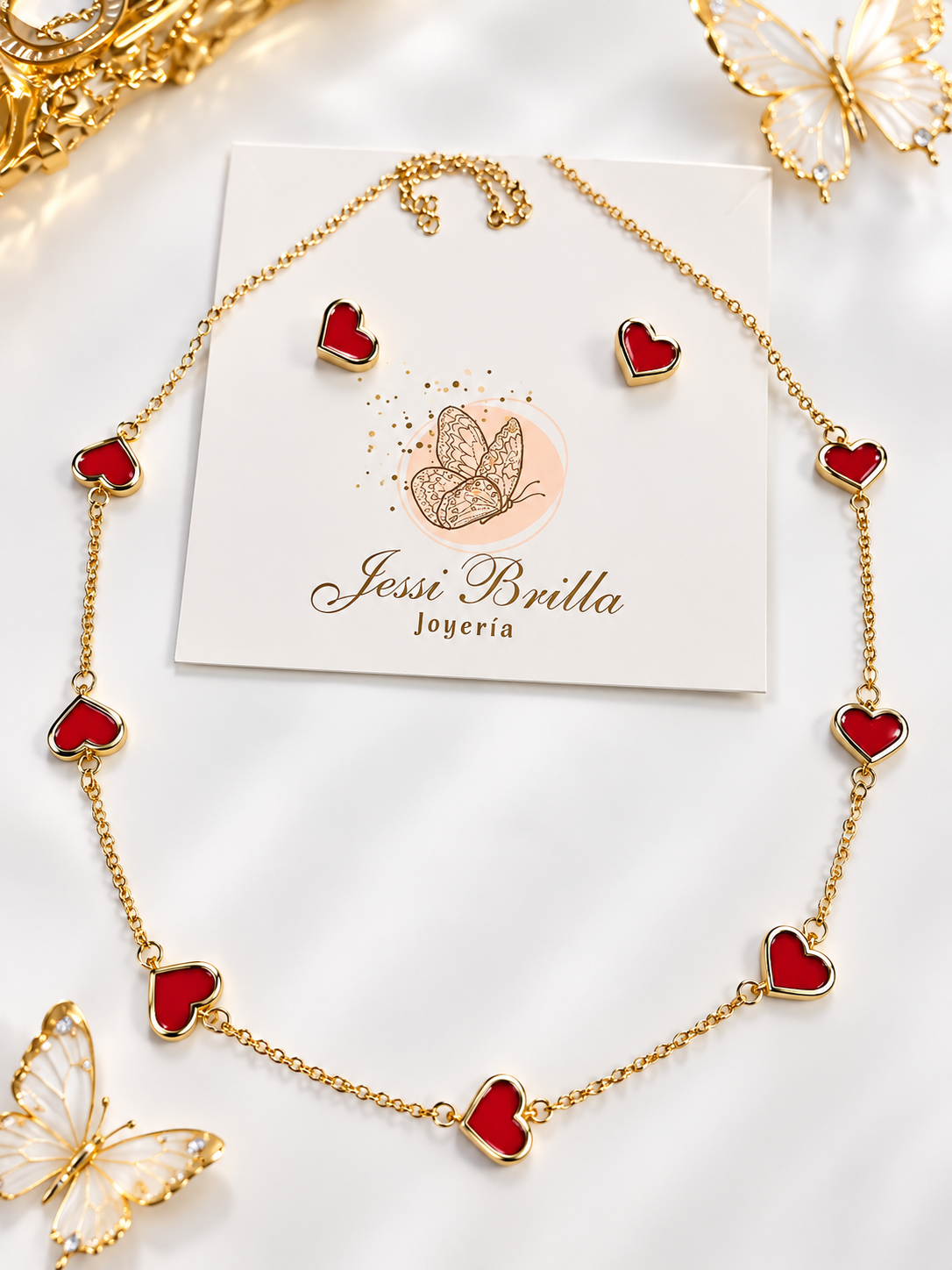 Corazones Mini Rojos Oscuro/ Rojo cadena y aretes