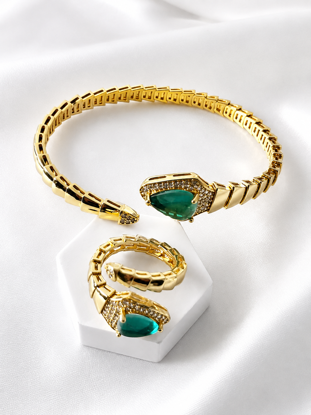 Set de Serpiente  brazalete y anillo ajustable- size 7inch