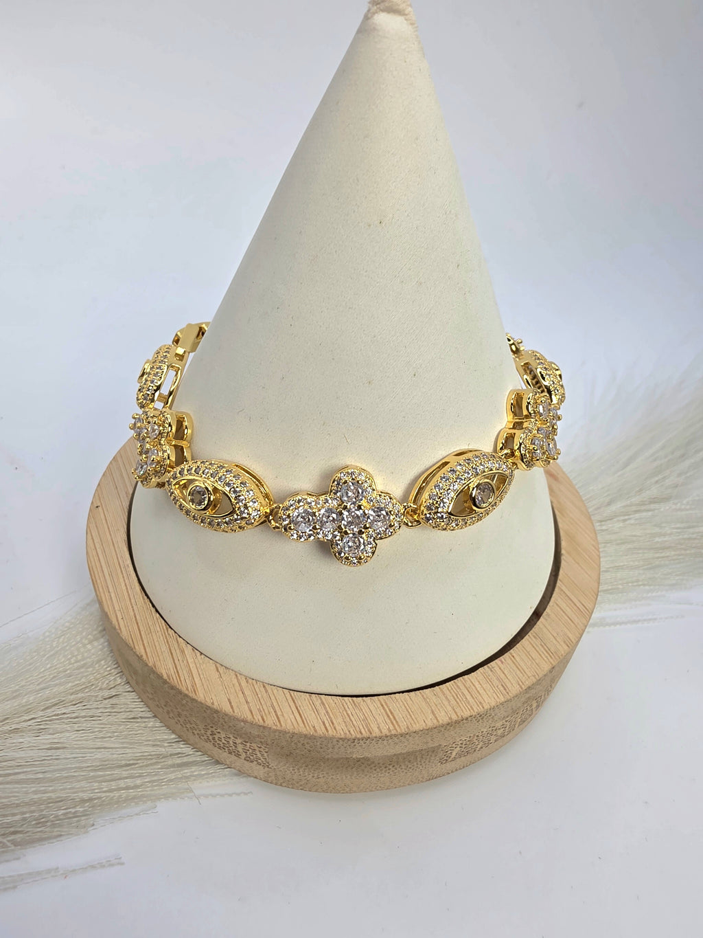 Eye and Cross Bracelet in Real 5A Laminated High-Quality Glass 7 inches