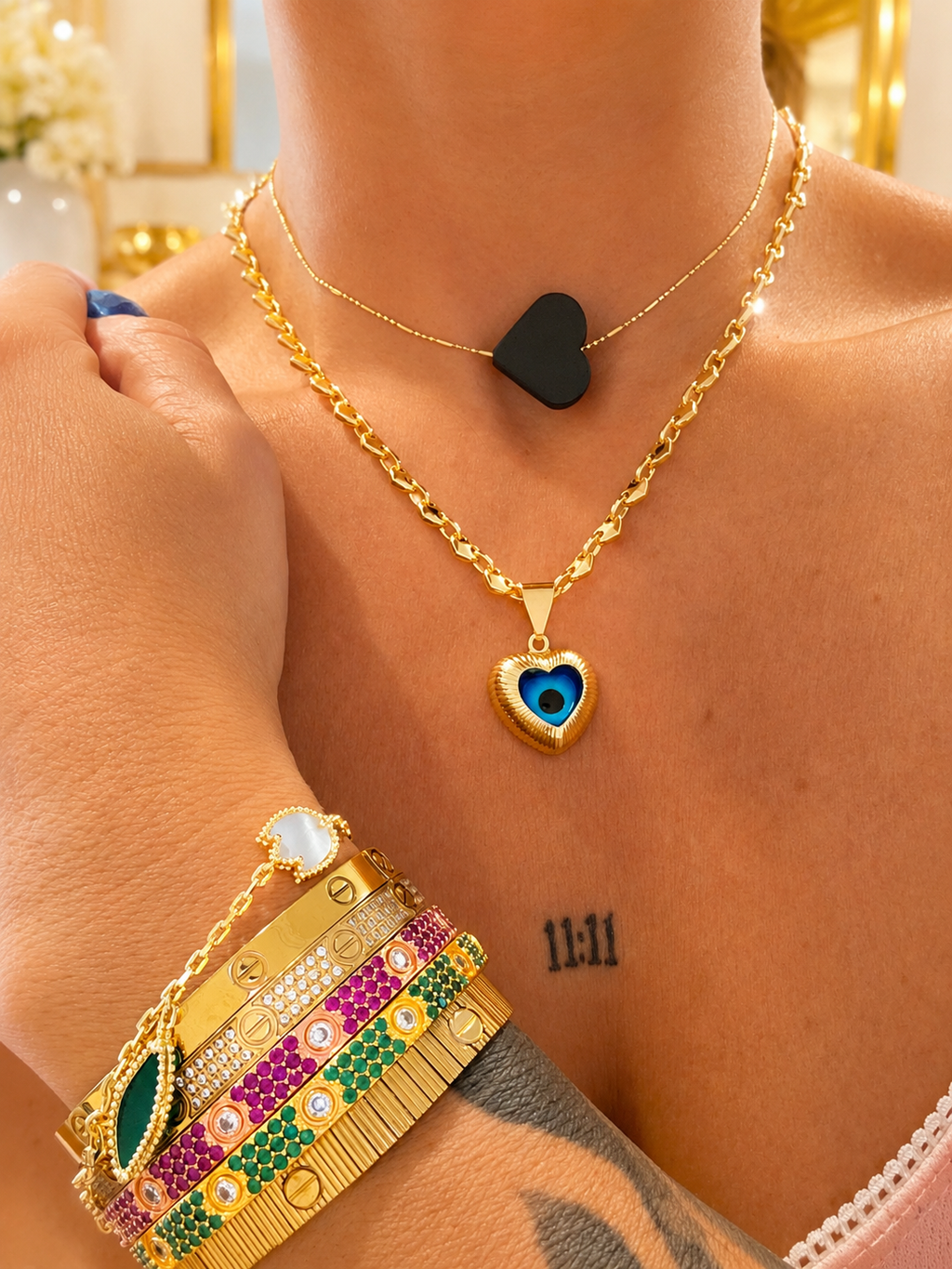 Cadena de Ojo Azul Turco Tejido de corazon cual ojo te gusta mas?