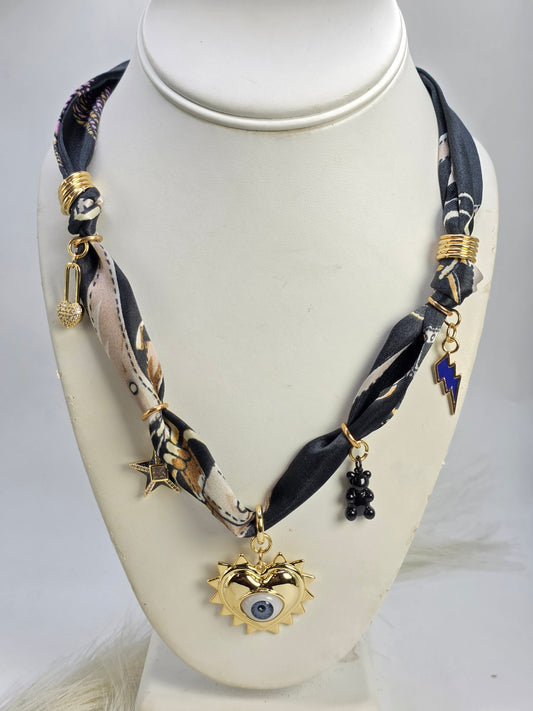 Dark/Red/Blue denim-style choker