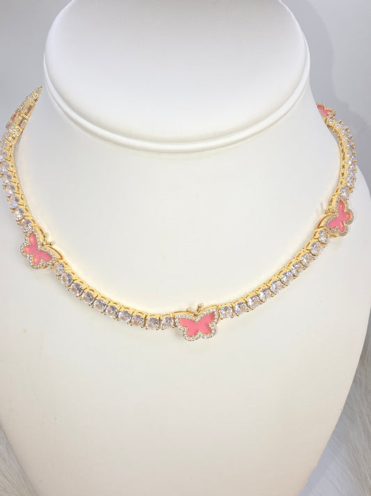 Real Glass Tennis 5A Pink Butterflies 16inch