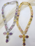 Women's Choker, Real 5A Glass with Showy Colorful Cross