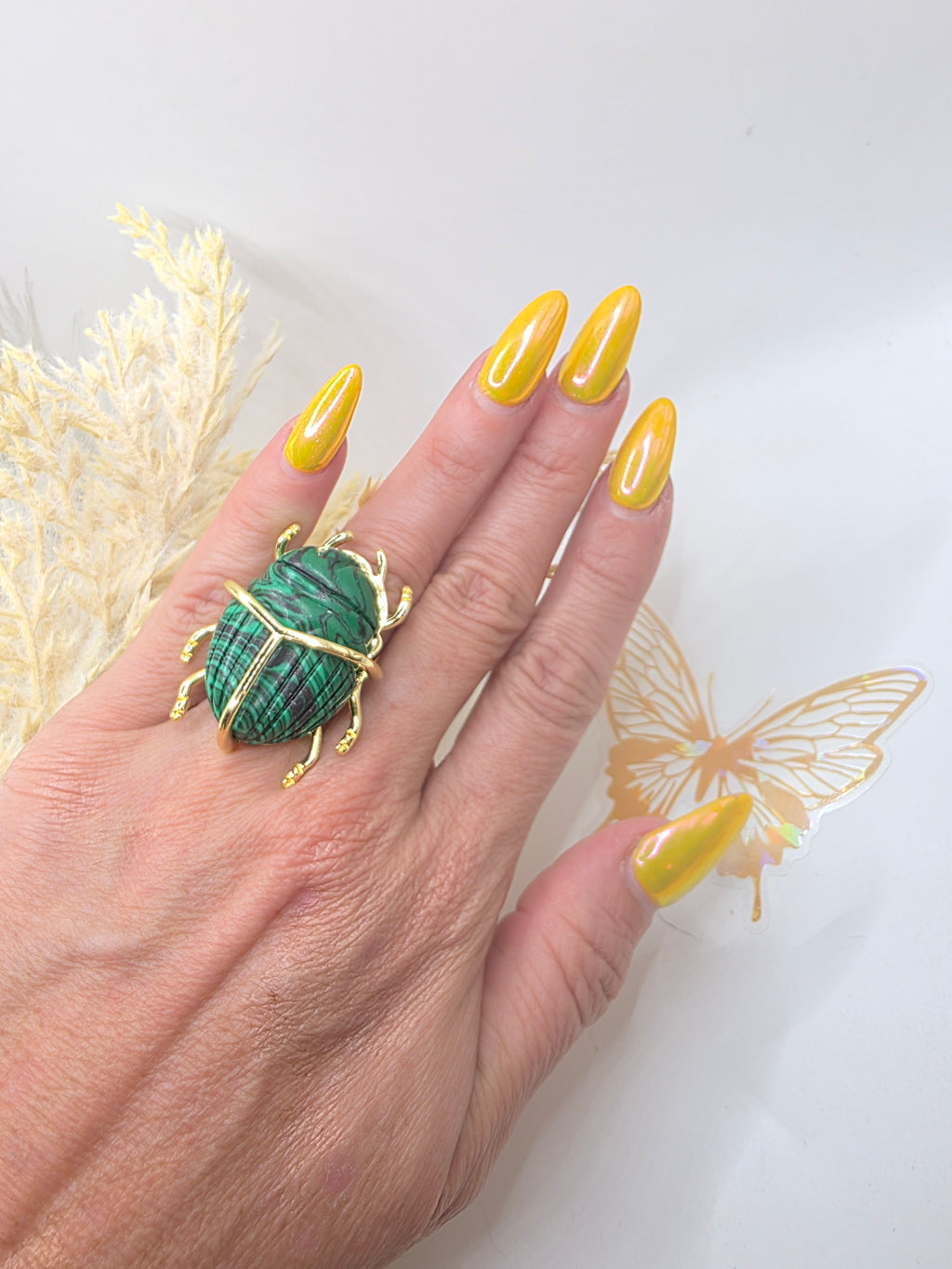 Adjustable Real Stone Beetle Ring Trend