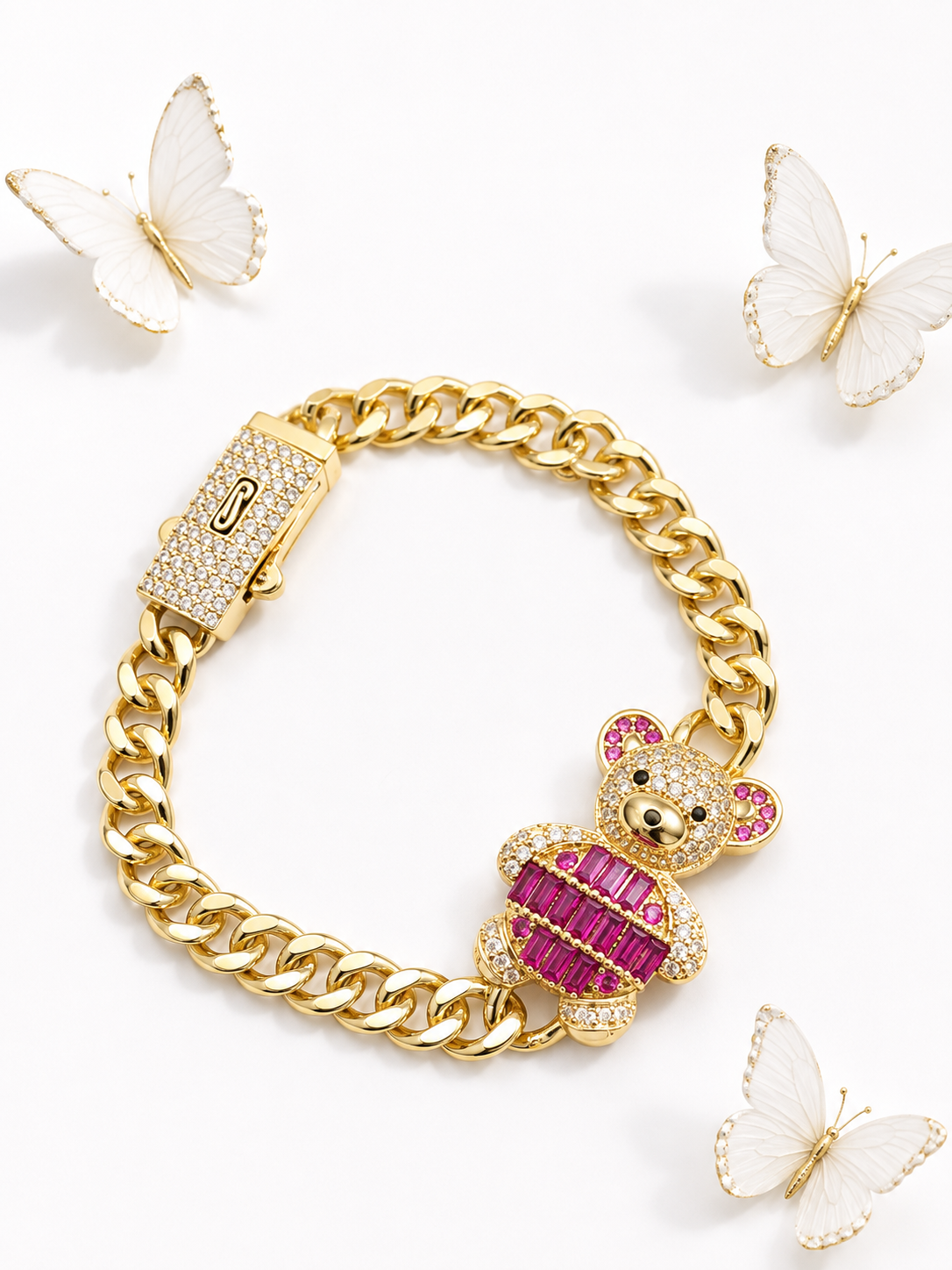 Pulsera de Oso con Broche de Mónaco- Size 7inch