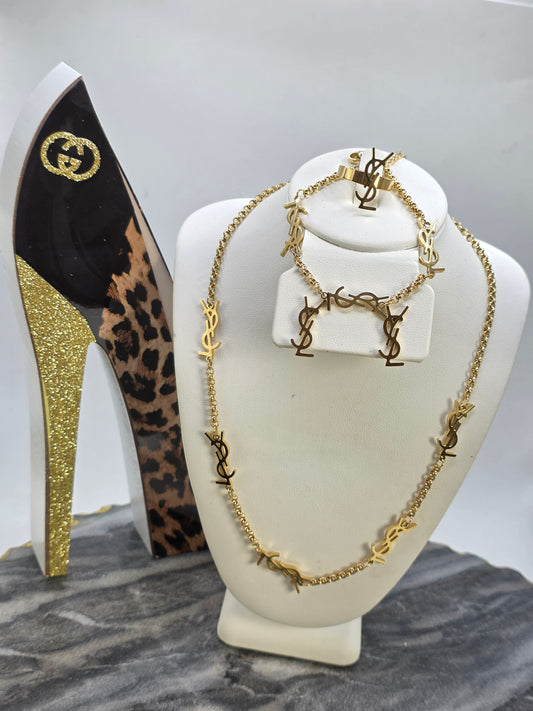 Set cadena anillo aretes y pulsera Ysa Anillo ajustable