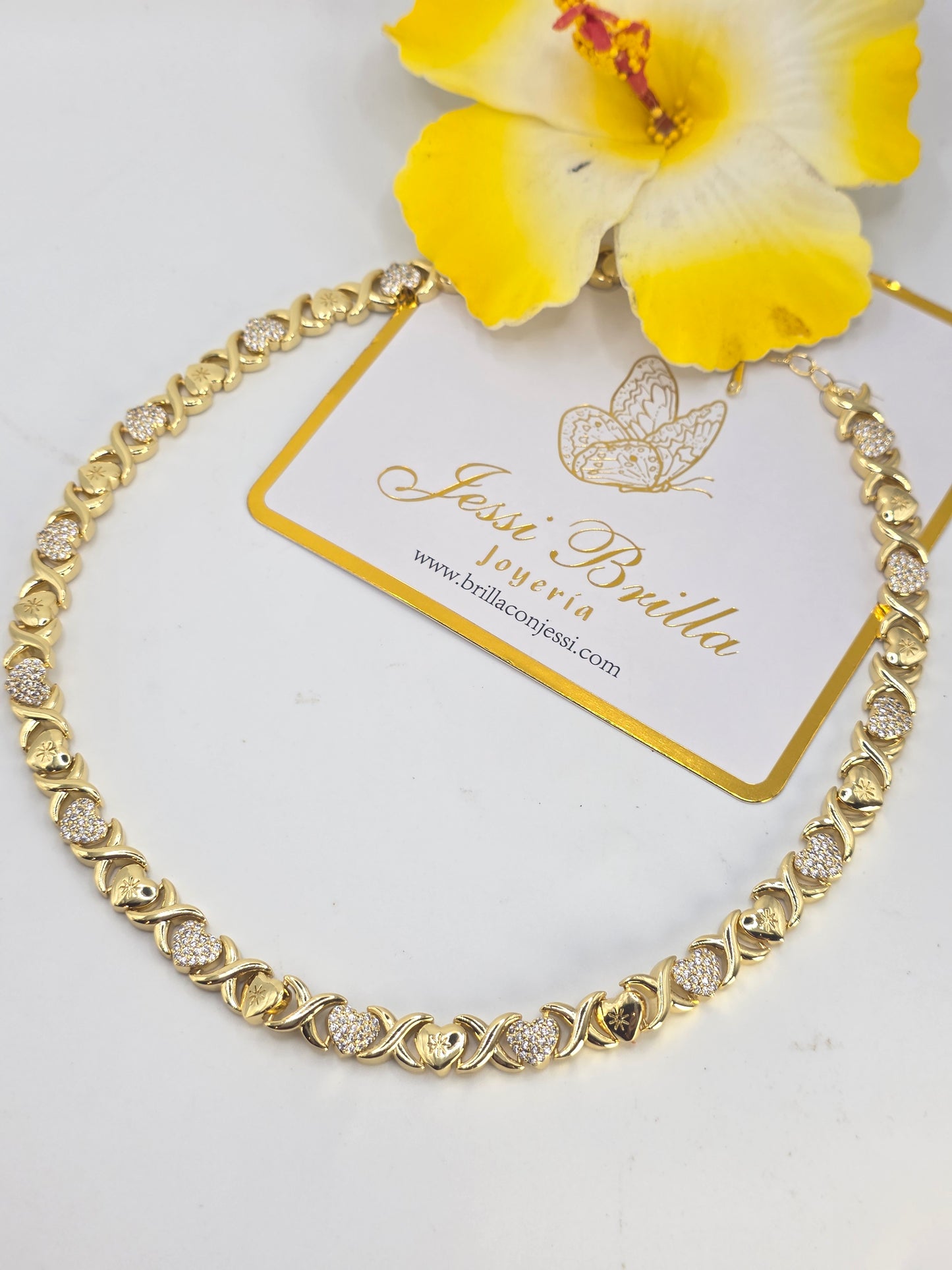 Gargantilla de Corazon adimantado en Vidrio de 16inch con extension