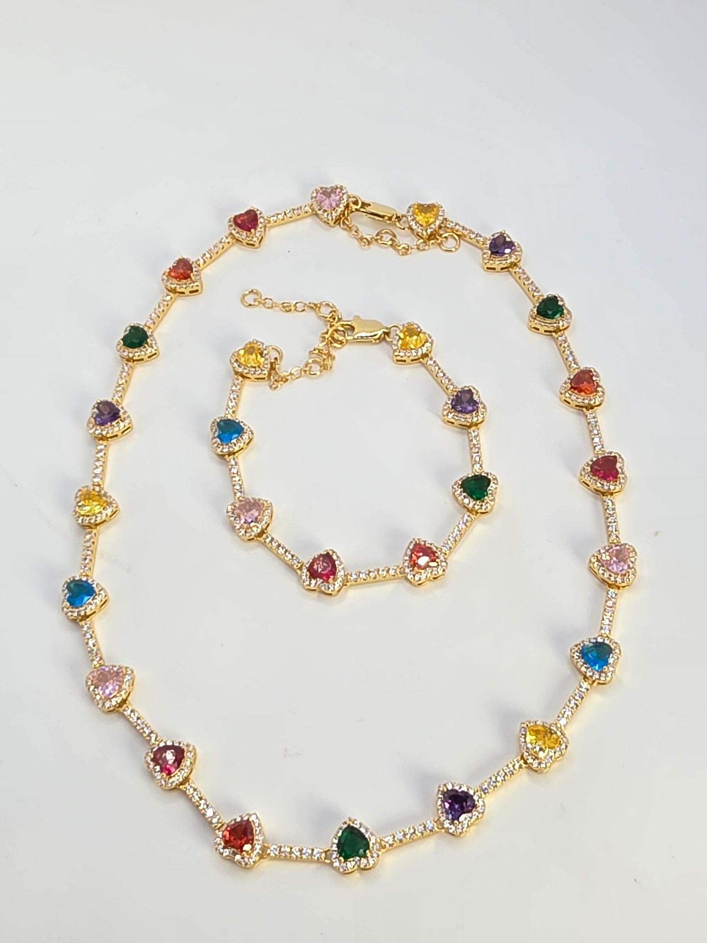 Set de Corazones de Vidrio Real Cadena de 16inch con extensión