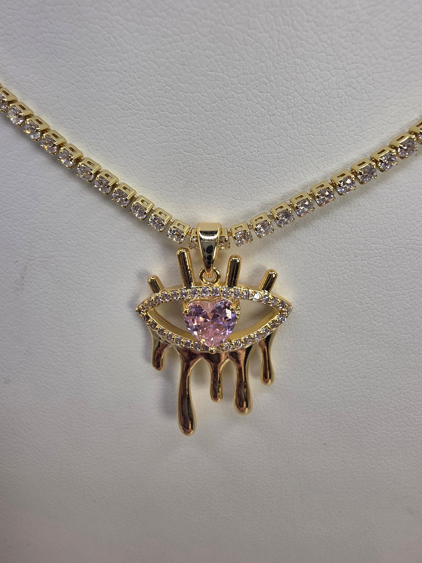 Thin glass tennis with pink eye 18inch