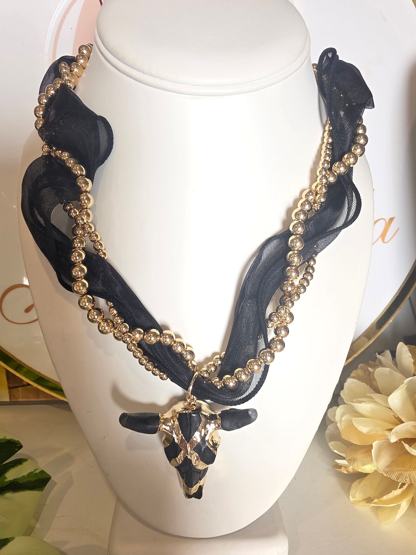 Dark fabric bull choker