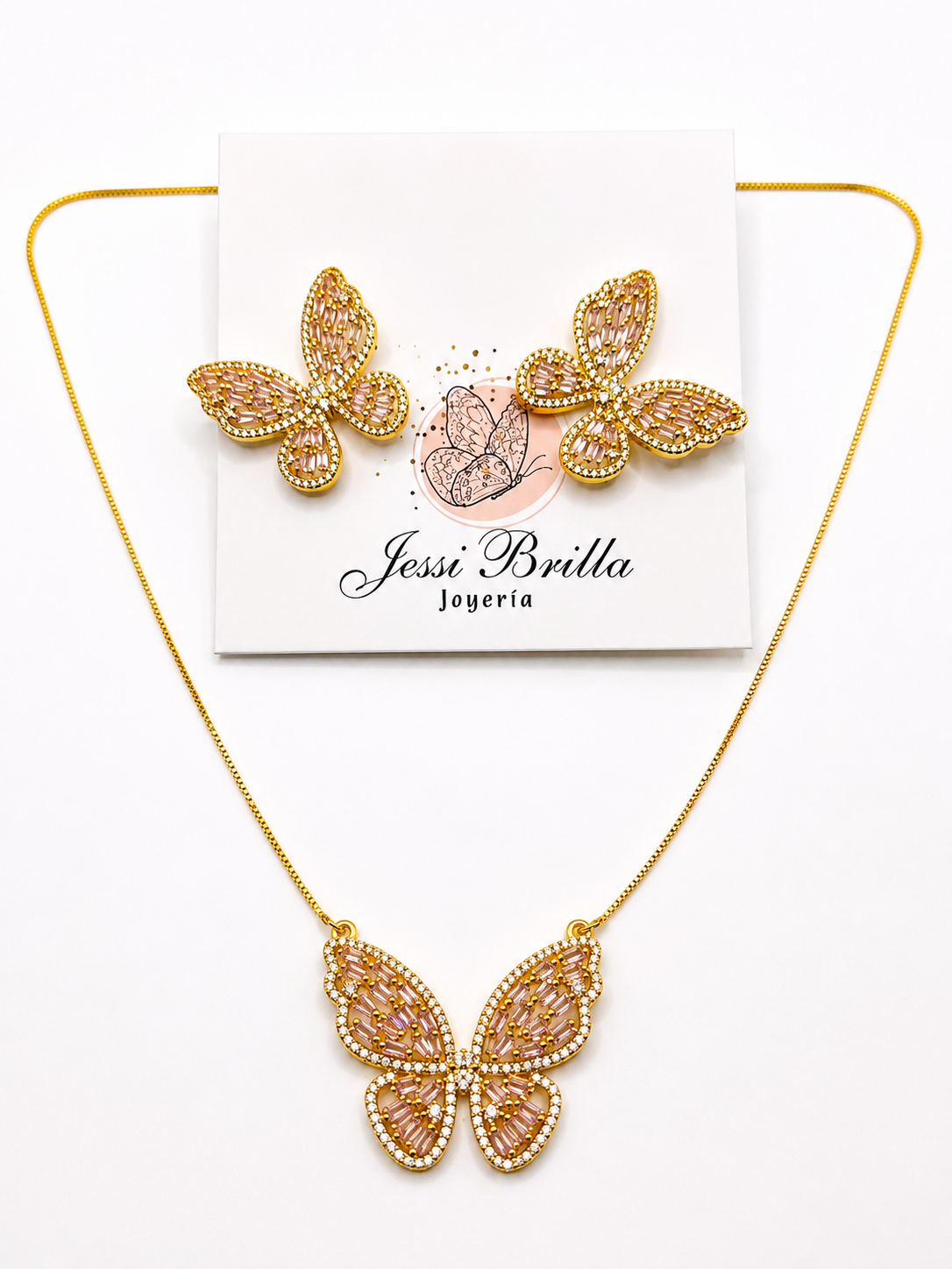 Mariposa Oro Rosa en Vidrio Real Brilla a lo grande -Size 16inch con extensión