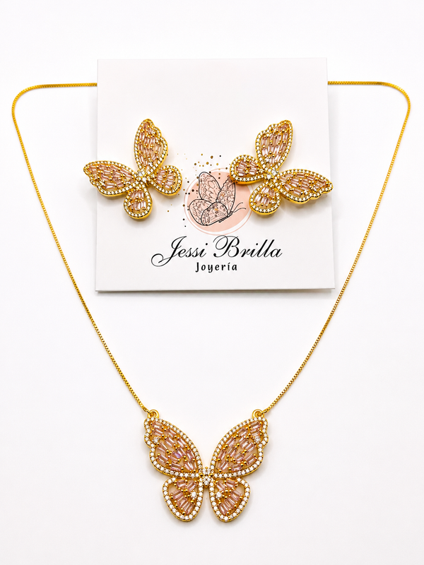 Mariposa Oro Rosa en Vidrio Real Brilla a lo grande -Size 16inch con extensión