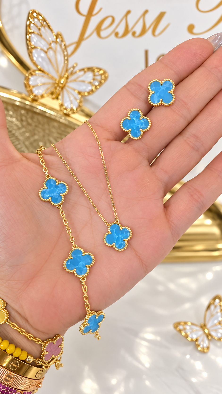 Trebol Azul Suerte 💙inspirado en diseñador Top Quality