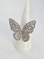 Adjustable Silver Butterfly Ring with Glass